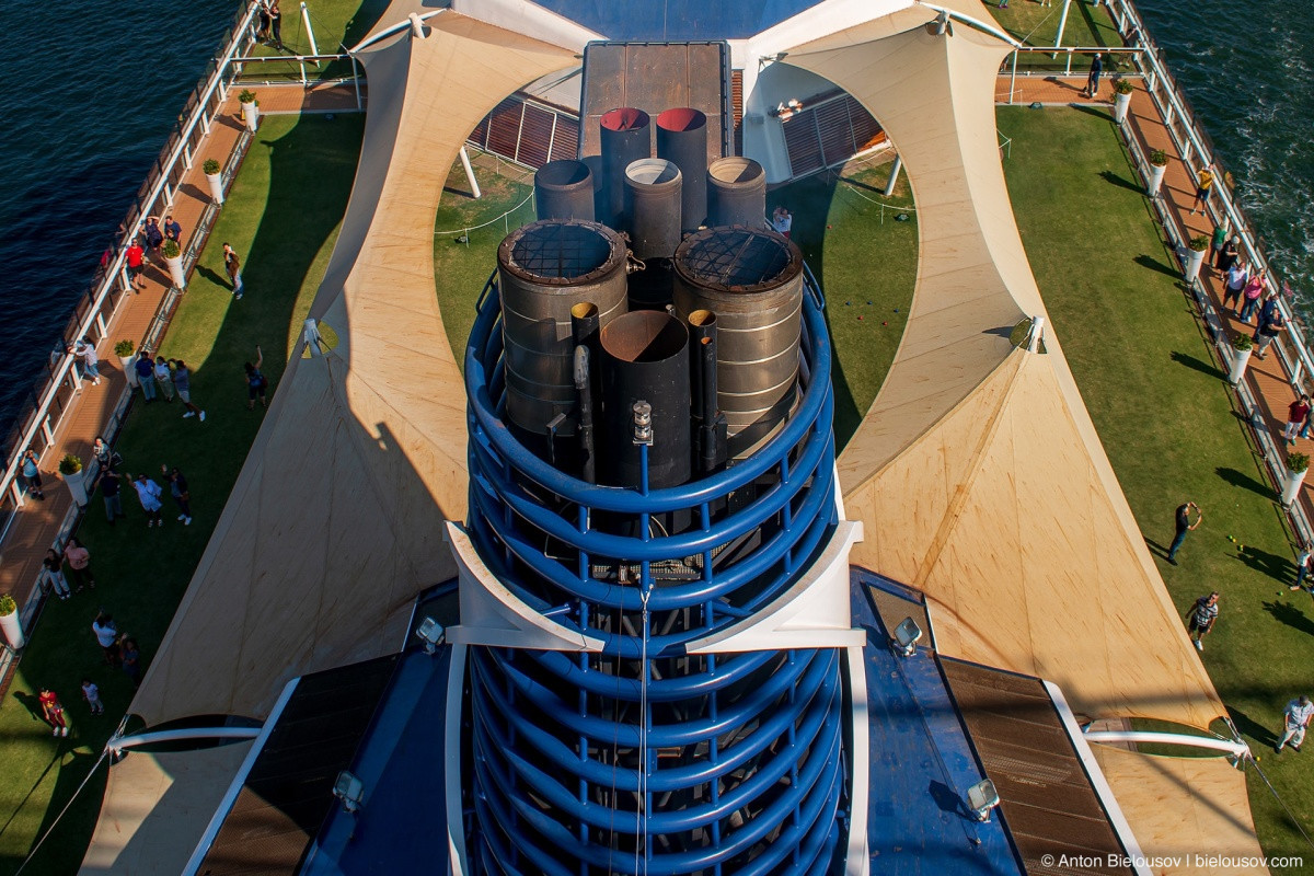 Celebrity Eclipse cruise liner exhaust pipes